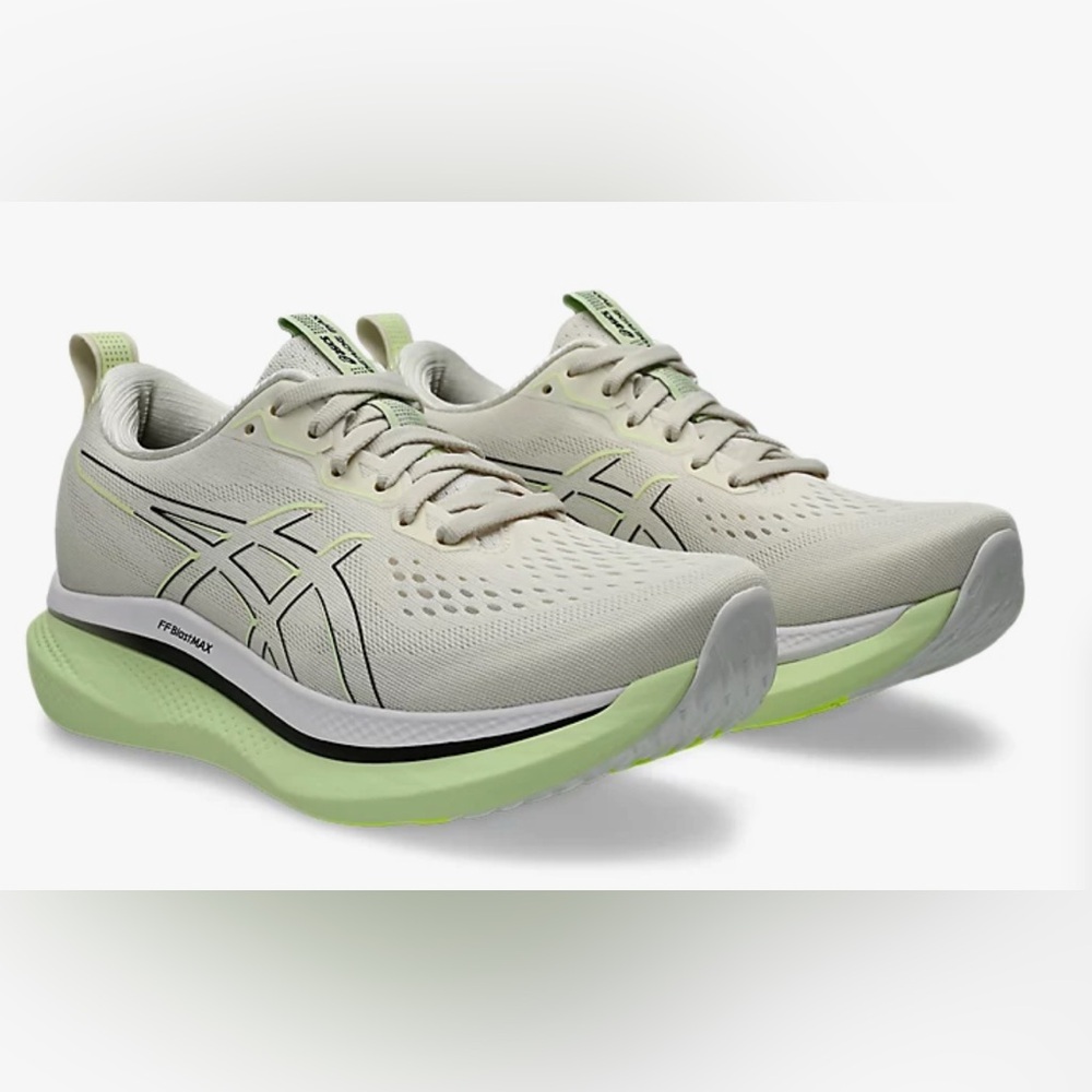 Asics Men's Light Cream and Lime Green Running Sneakers